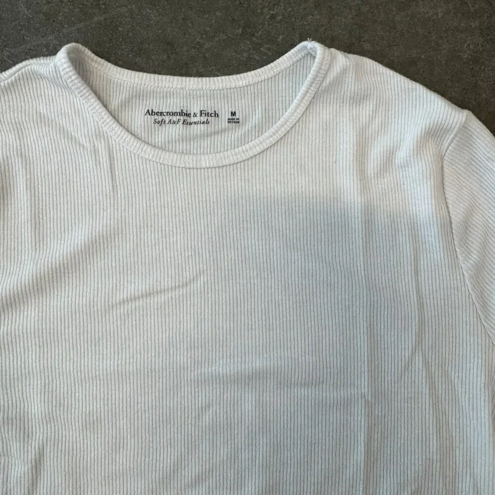 Vintage Y2K Abercrombie & Fitch White Longsleeve Ribbed Essentials Top Medium - Picture 3 of 5